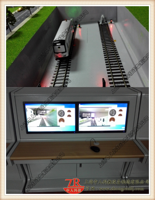 裝有攝像頭的列車，控制臺實時采集沙盤列車司機視角的畫面